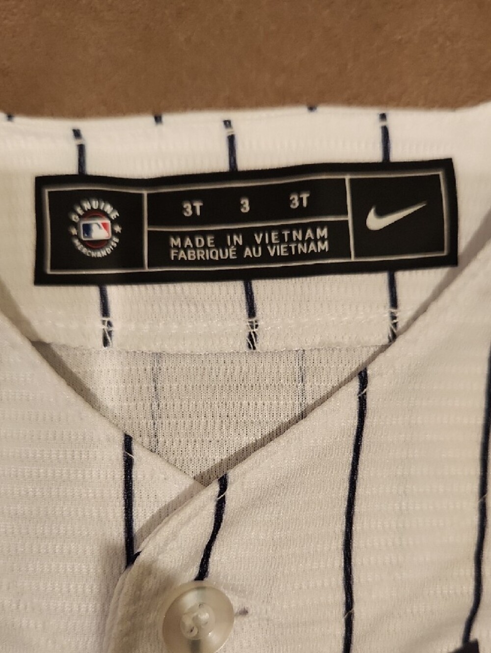 Nike White & Navy Pinstripe Youth Yankees Baseball Jersey Size 3T - Picture 2 of 6